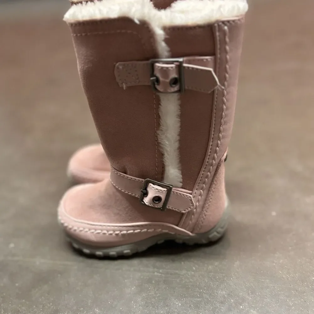 Nine West Naydine Suede Pink Knee High Snow Boots Baby Sz 5 Faux Fur Winter Girl